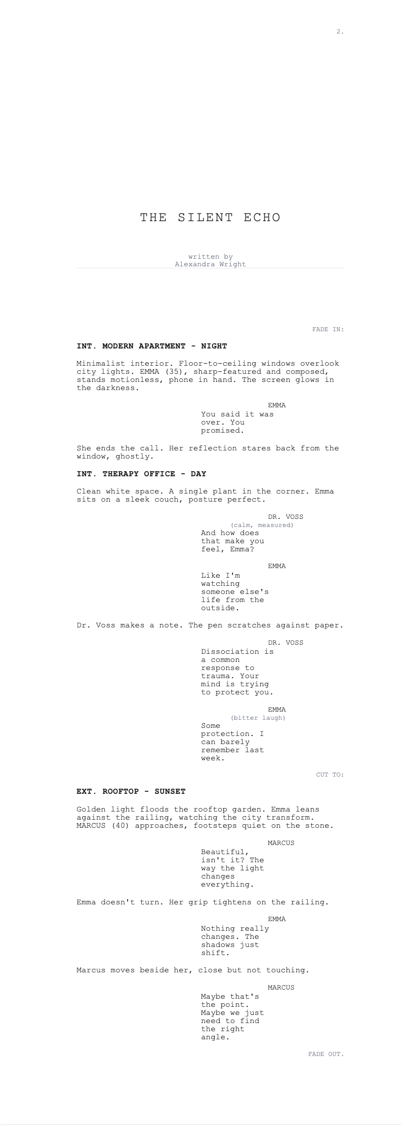 Modern minimalist screenplay